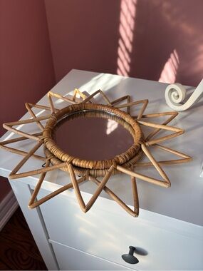 Woven Rattan Sunburst Wall Mirror - Natural urban outfitters